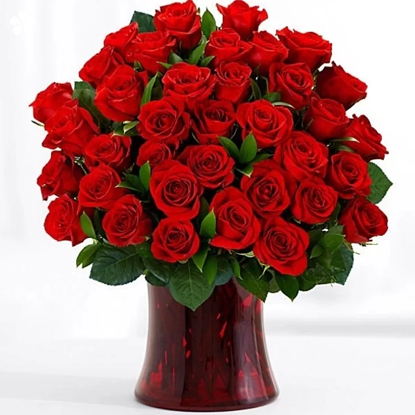 100 rosas premium en florero rojo