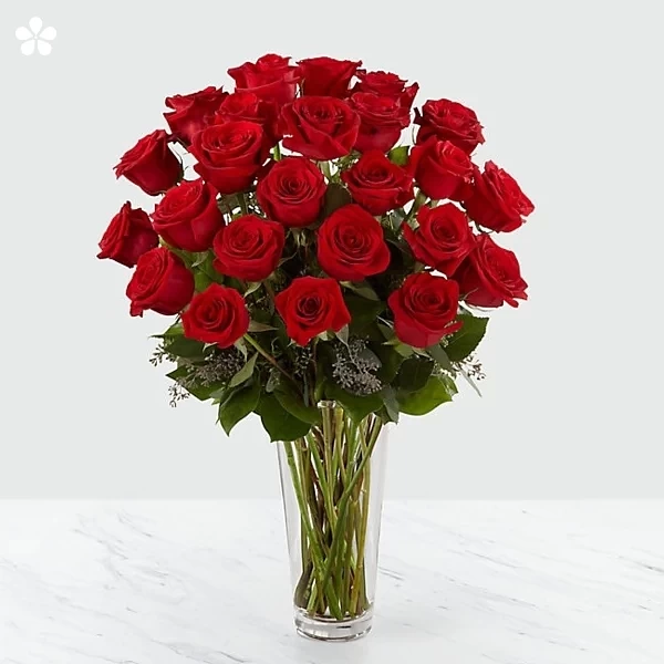Clásico florero de 24 rosas rojas