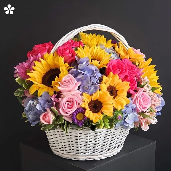 Canasta vintage - girasoles y rosas multicolor