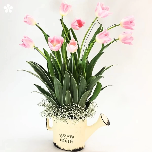 Spring drizzle - tulipanes pastel en regadera vintage