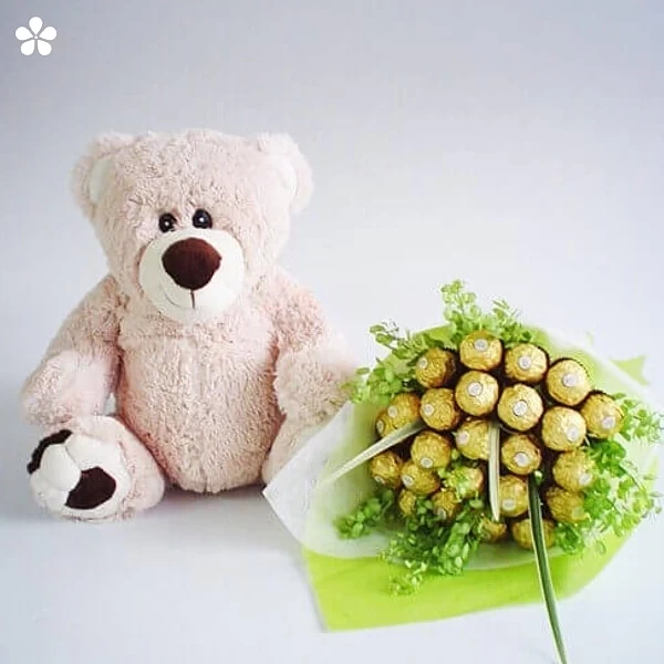 Abrazo dulce - osito con ramo de Ferrero Rocher